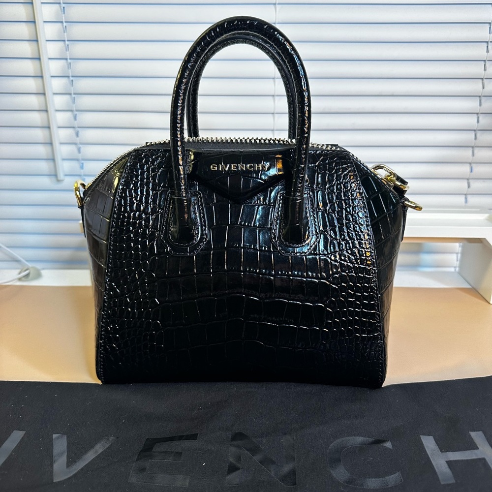 Authentic Givenchy Mini Antigona Bag In Crocodile Effect Leather
